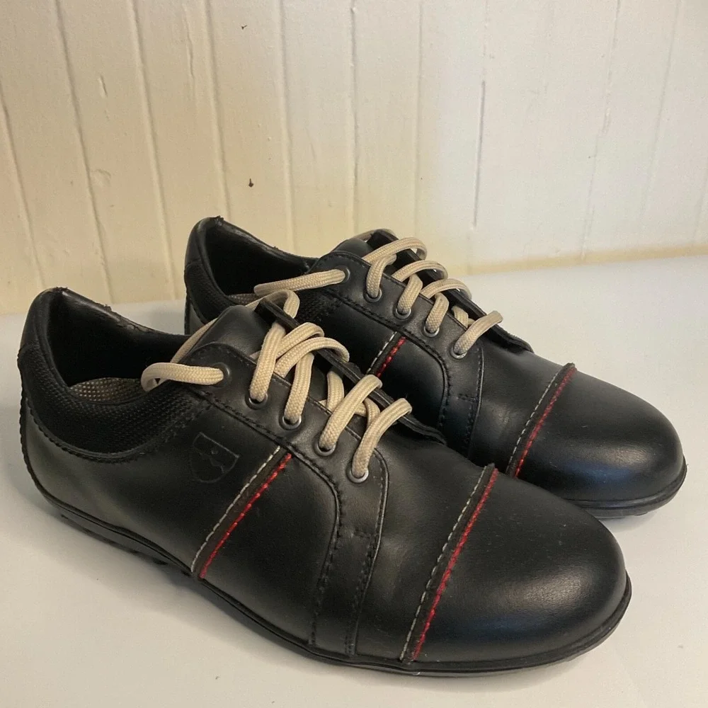 Bally Golf Shoes Shoes 27902 Black Leather Red/White Stitching‎ Women's 7.5